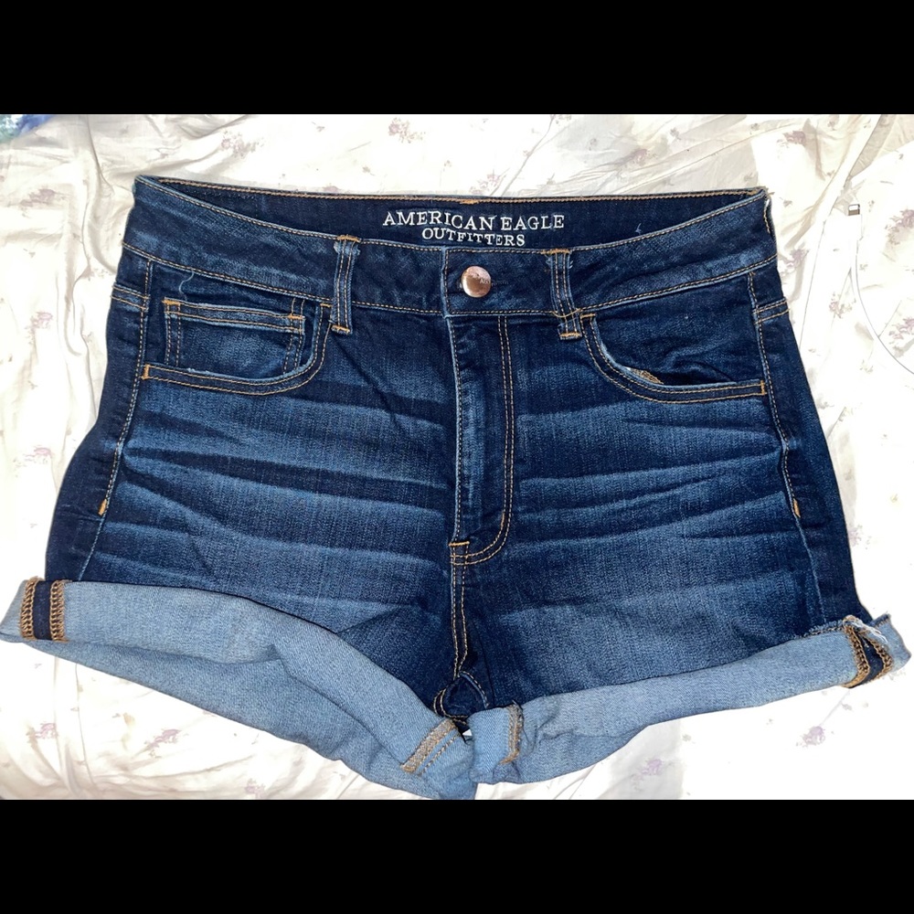 Dark Wash Denim High Waisted AE shorts